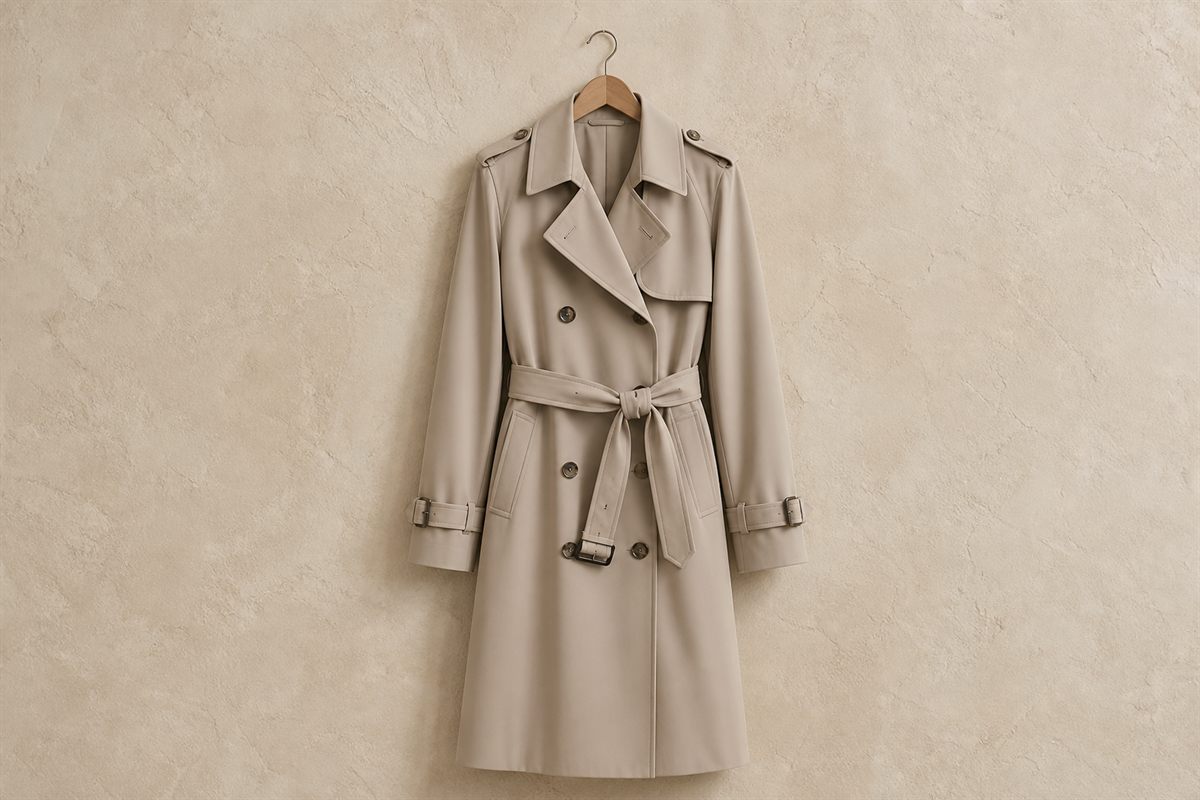 Trench Mi-Long en Gabardine Fluide